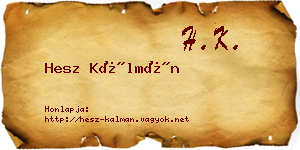 Hesz Kálmán névjegykártya